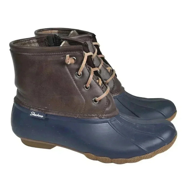 Skechers Rubber Pond Washed Out Duck  Boots Waterproof Blue Brown Size 8 - Picture 1 of 9